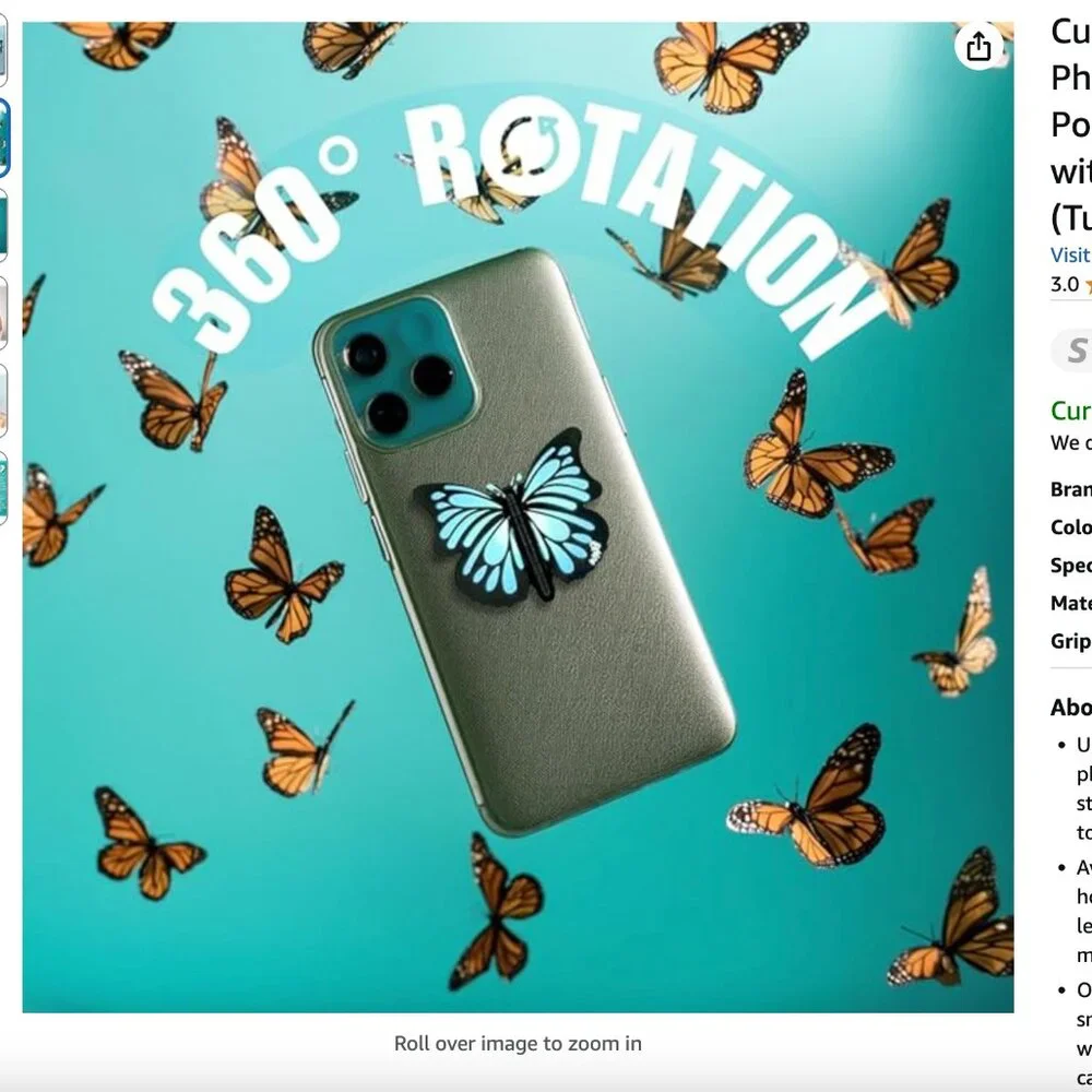 WingHolders Cute Butterfly Phone Grip Socket: Phone Holder & Collapsible Stand